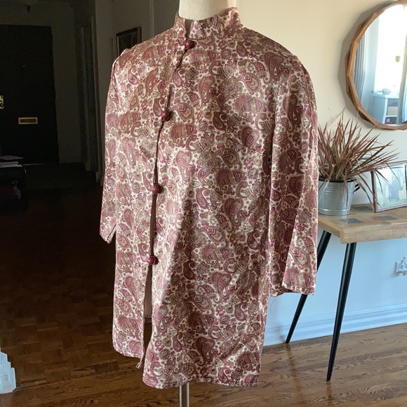 Vintage made in France paisley print Mandarin collar top - Picture 2 of 8